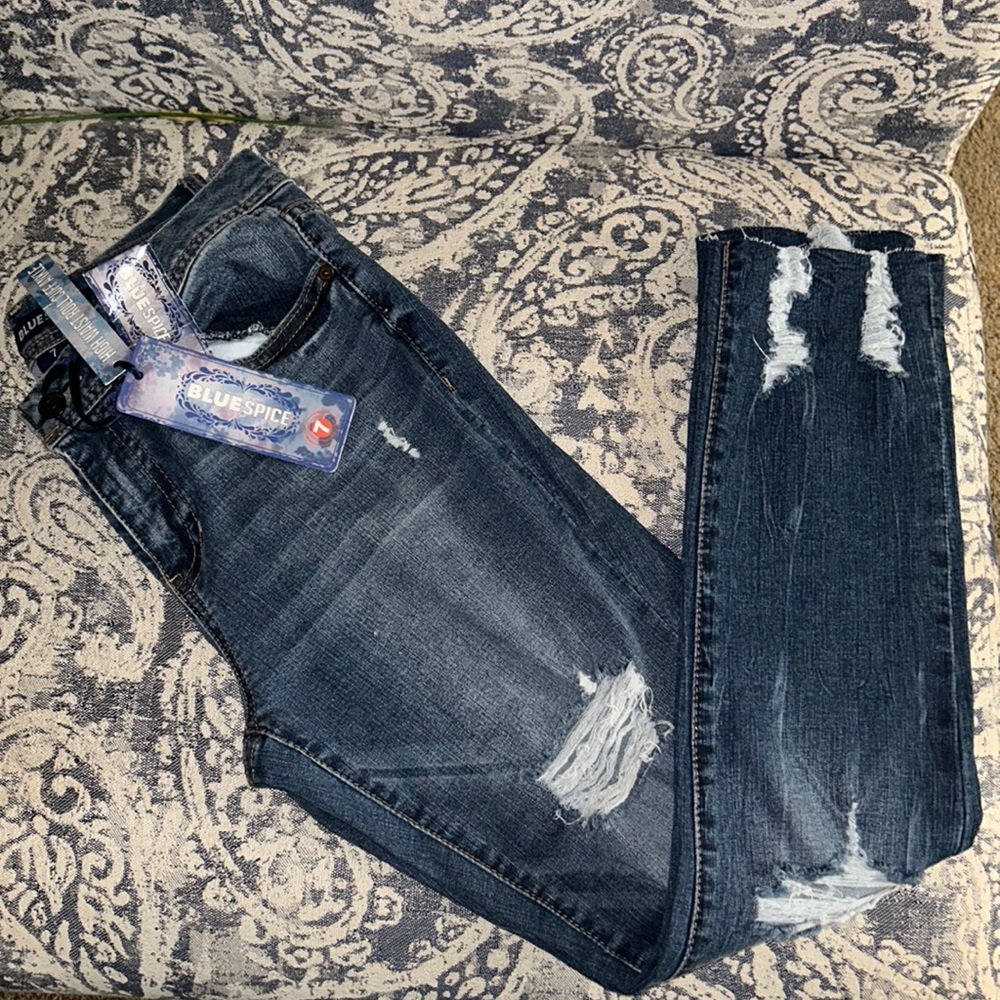 Blue spice ankle skinny ripped jeans size 7